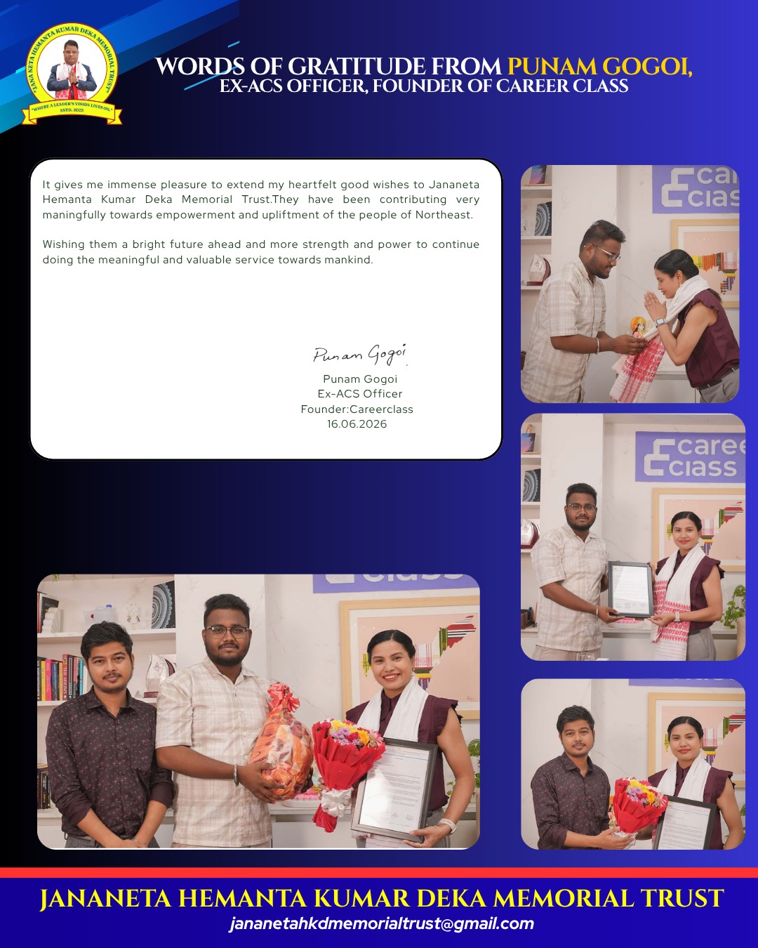 Words of gratitude from Punam Gogoi, Ex-ACS Officer