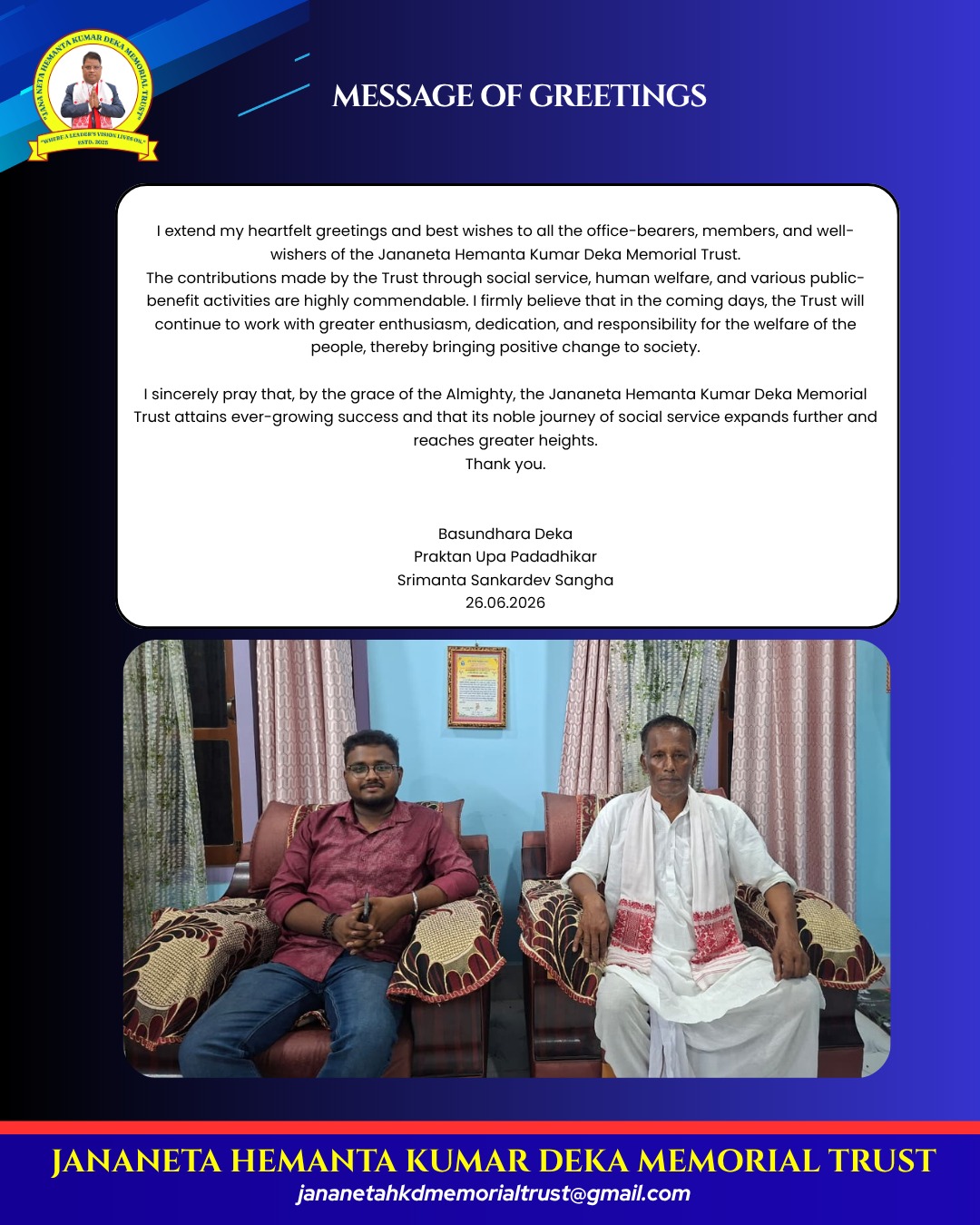 Message of greetings from Basundhara Deka